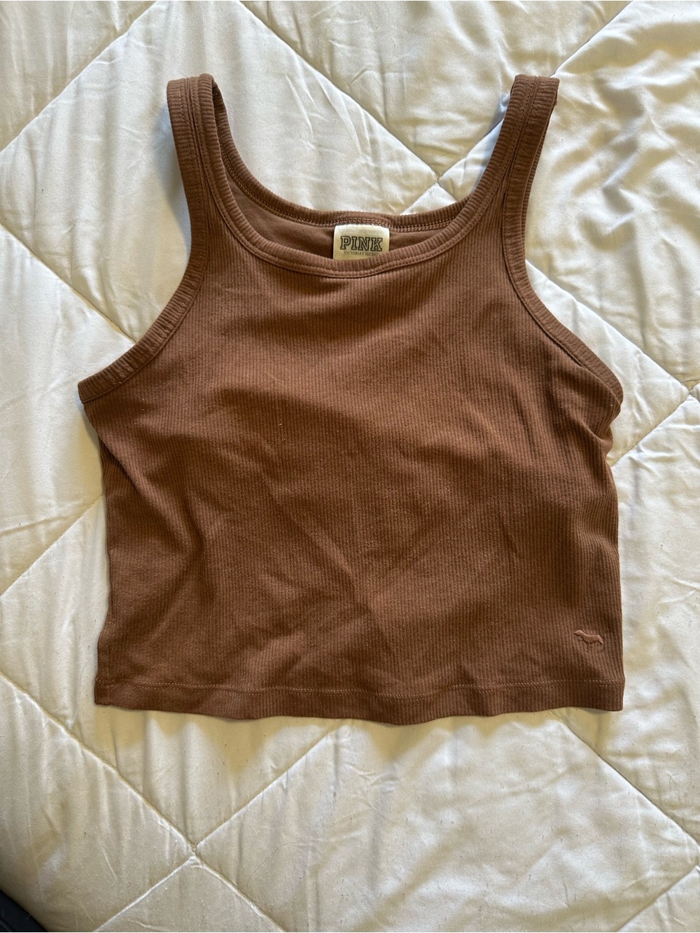 PINK Victoria's Secret Ribbed Crop Tank Top in Chestnut Brown